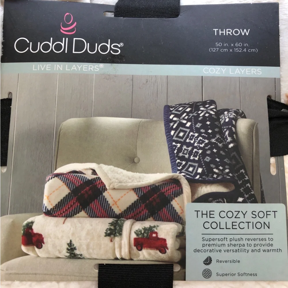 NWT Cuddl Duds Plush Sherpa Throw Reversible Snowman Print 50